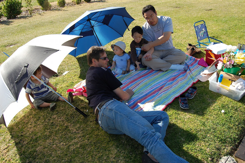 picnic under umbrellas